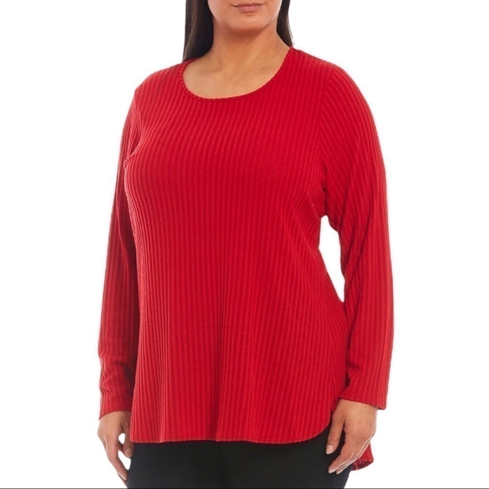 New! Calvin Klein Ribbed Knit Metallic Long Sleeve Longline Tunic Top